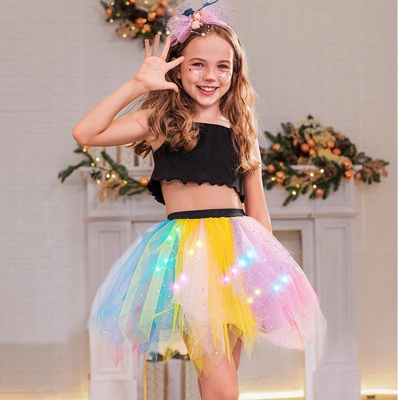 EVILD Girls Light Up Tutu Skirt Neon Rainbow Tutu Skirts - Image 5